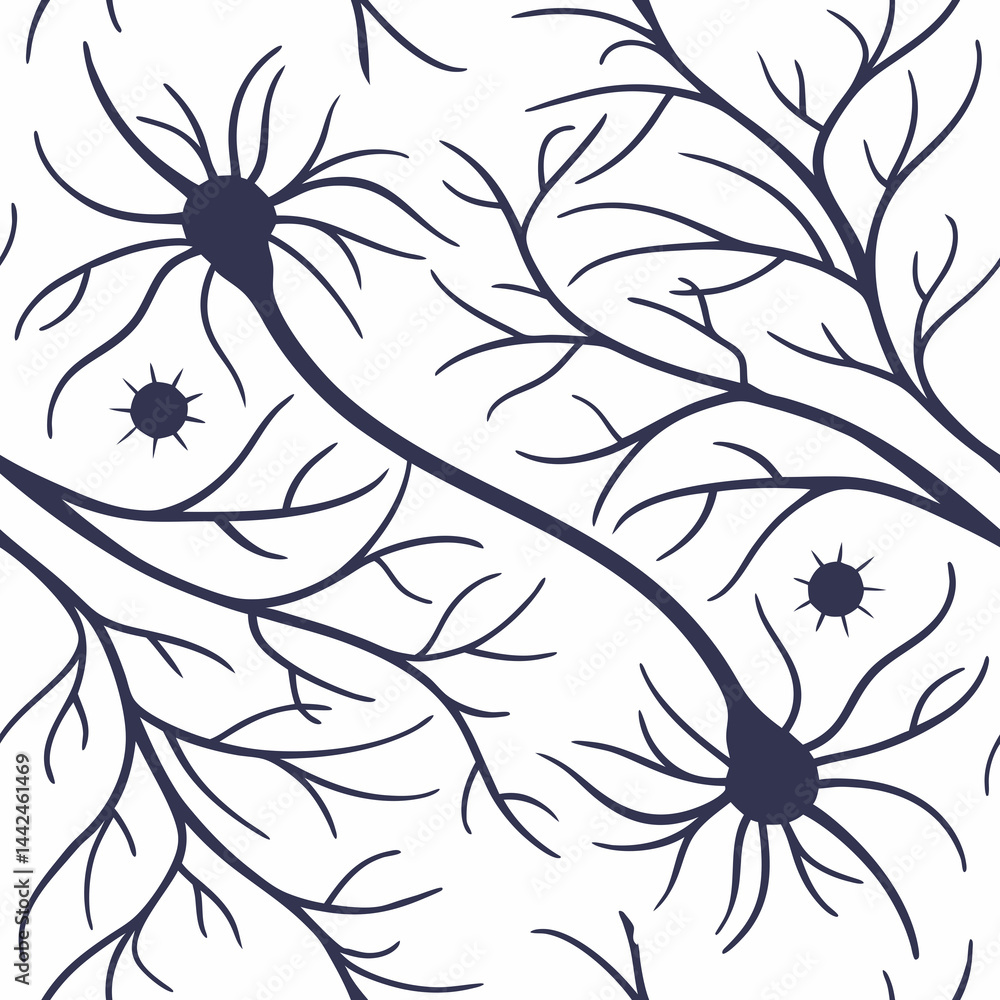 Poster seamless vector pattern of neurons on white background
