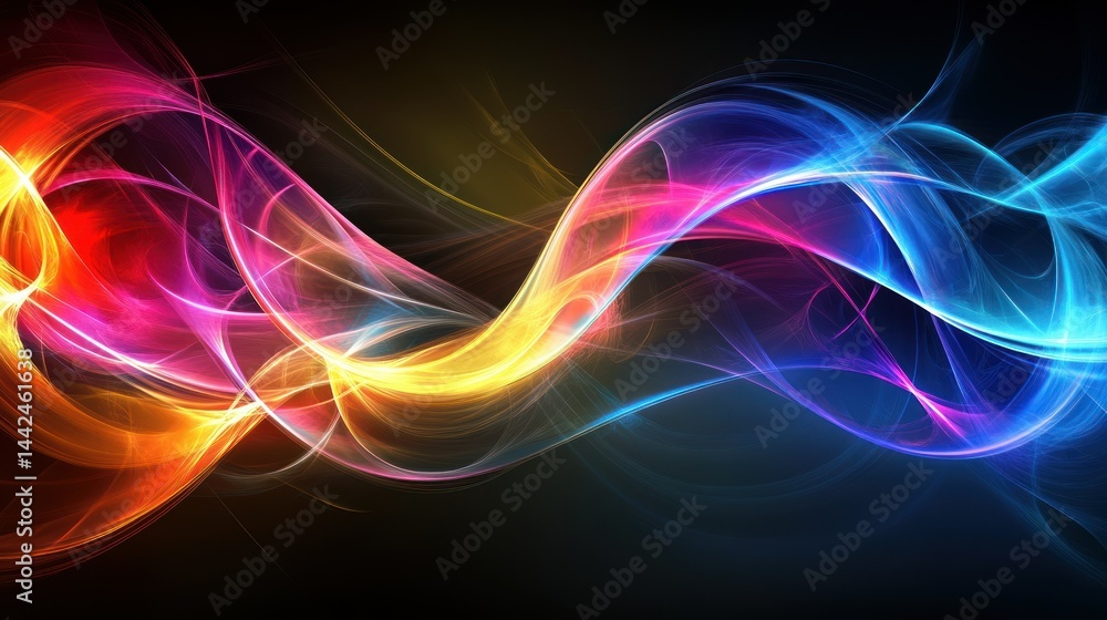 Poster colorful flowing abstract art design with curved and waving lines