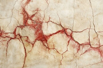 Naklejka premium Close up of a weathered stone surface with intricate cracks and reddish veins.