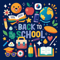 Naklejka premium Back to School. Fun Illustration of School Supplies