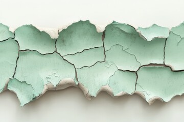 Obraz premium Close-up view of peeling, cracked, light mint green paint.