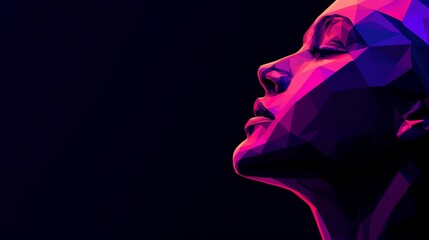 Abstract female portrait, low poly style, vibrant colors