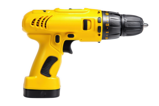 Yellow Cordless Drill On Transparent Background