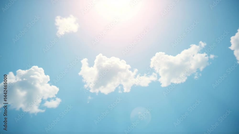 Poster passing clouds fly in the light blue sky loop 3d rendering soft clouds fly in the blue sky backgroun
