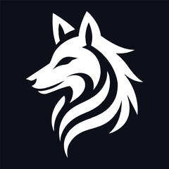 Silhouette of a wolf's head in profile, depicted in white on a dark blue background.