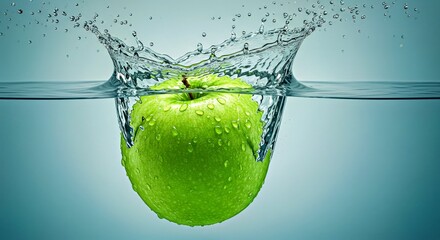 Red Apple Splashing into Clean Fresh Water with Droplets Isolated on White Background Healthy Fruit