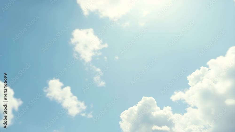 Poster passing clouds fly in the light blue sky loop 3d rendering soft clouds fly in the blue sky backgroun