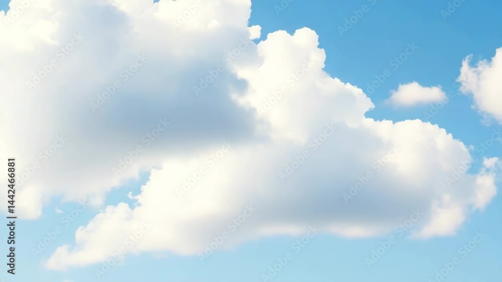 Poster passing clouds fly in the light blue sky loop 3d rendering soft clouds fly in the blue sky backgroun
