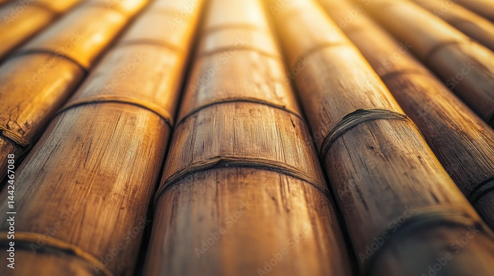 Poster close up image showing bamboo stalks in a row