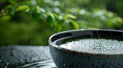 a bowl of water with a green background
