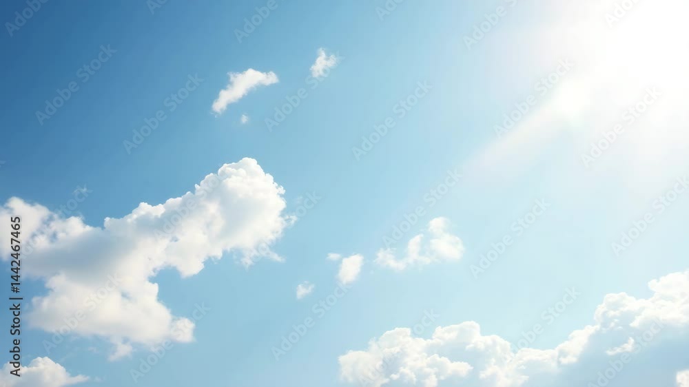 Poster passing clouds fly in the light blue sky loop 3d rendering soft clouds fly in the blue sky backgroun