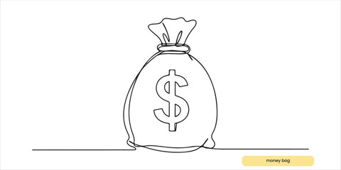 money bag with dollar currency sign continuous single line art drawing sketch on white background 