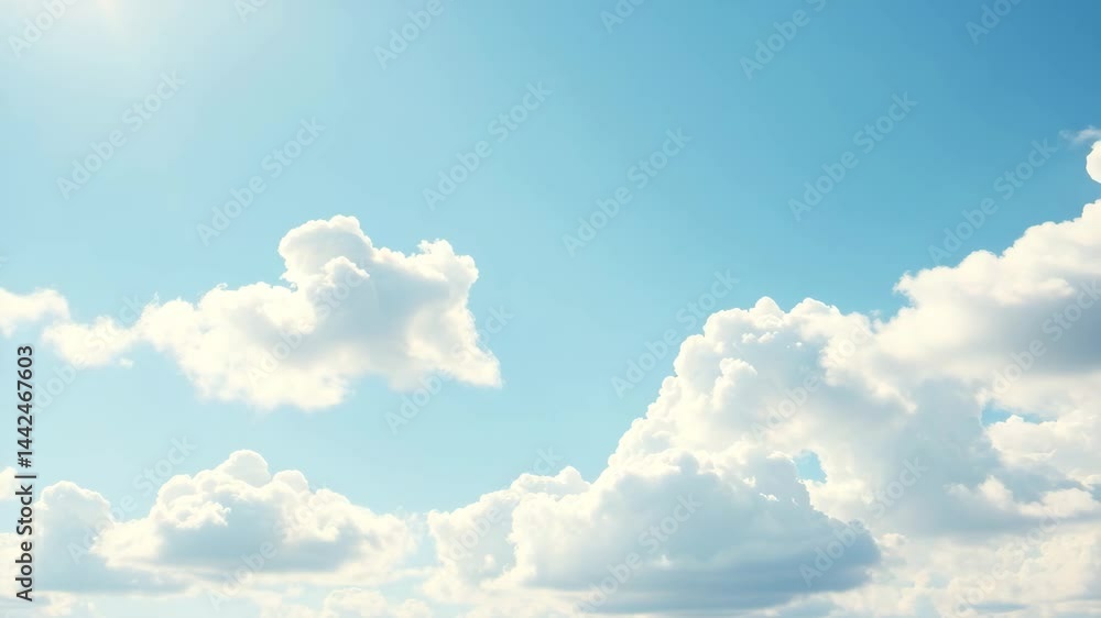 Poster passing clouds fly in the light blue sky loop 3d rendering soft clouds fly in the blue sky backgroun