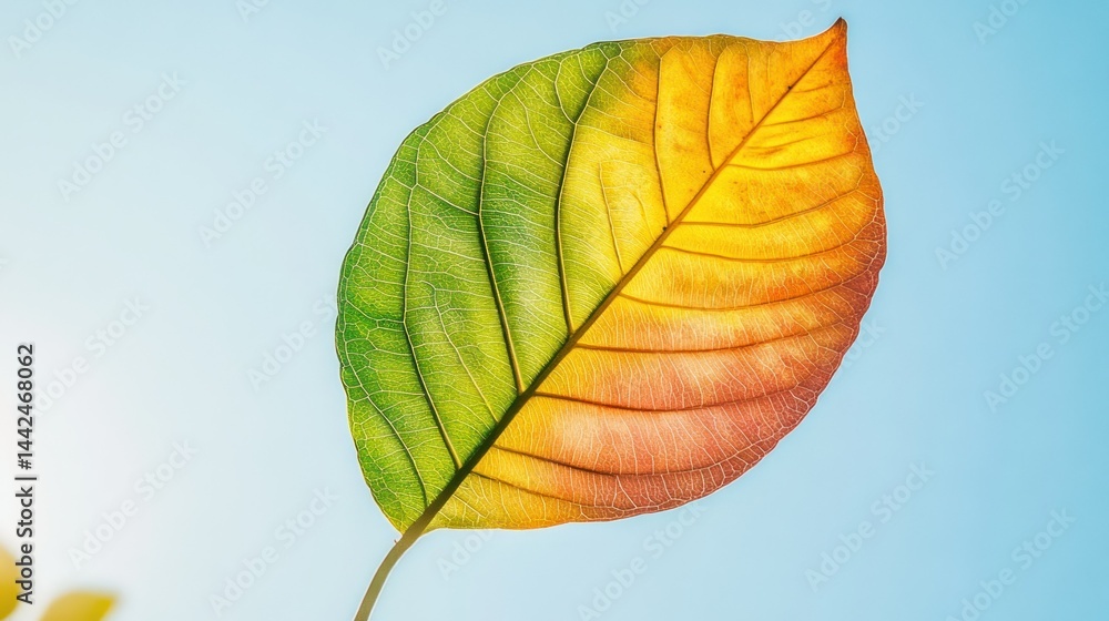 Poster a single leaf with a green and yellow color gradient visible