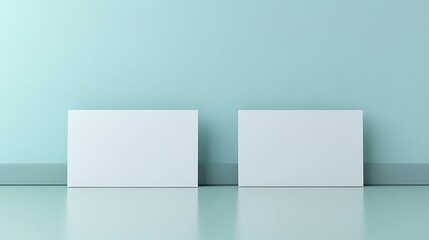 Blank white posters on light teal wall