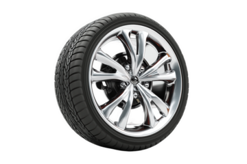 Alloy Wheel With Black Tire On Transparent Background