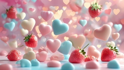 Romantic heart background with strawberry gradient design ideal for love themed projects valentines promotions wedding invitations social media posts and heartfelt digital visuals