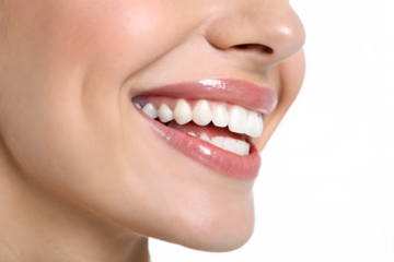 Bright white smile of a young woman with a clear complexion