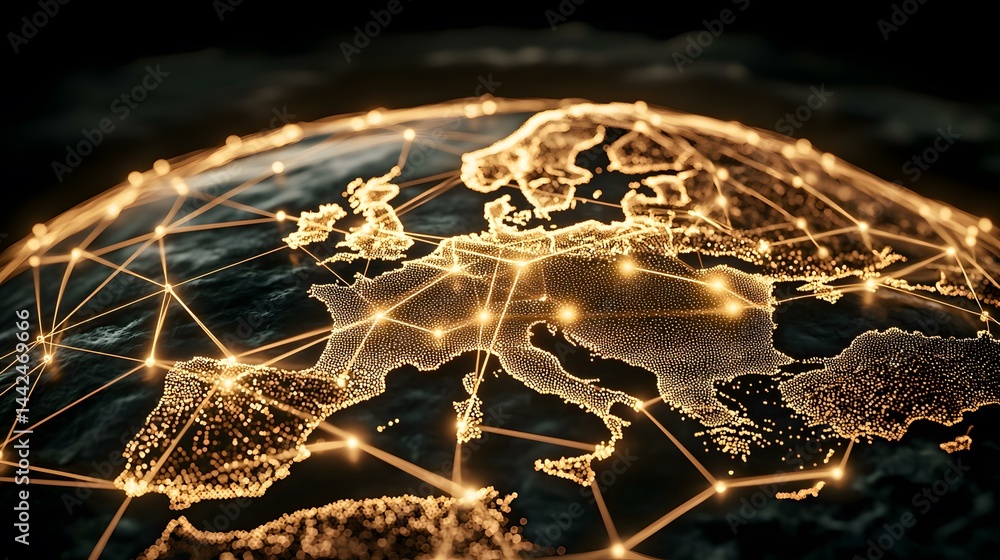 Poster the image shows a stylized depiction of europe, represented as a network of interconnected nodes and