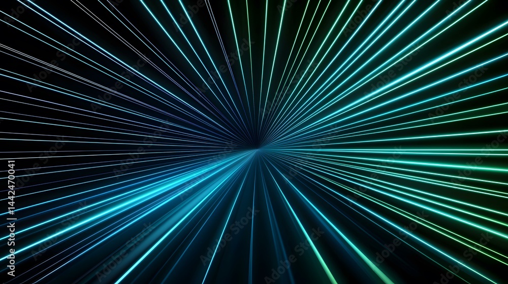 Poster the image contains numerous bright teal and green lines radiating outwards from a central vanishing 