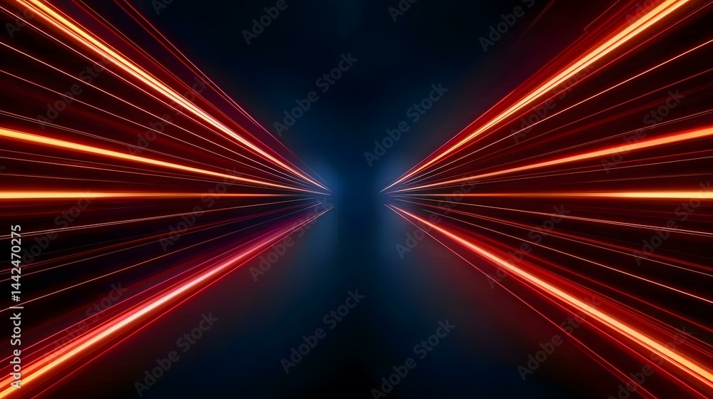 Poster the image contains abstract streaks of red and orange light converging towards a central point in a 