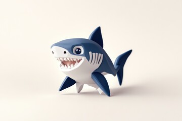 Cute cartoon shark,  smiling and playful, in a simple 3D style