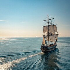 sailing ship at sunset