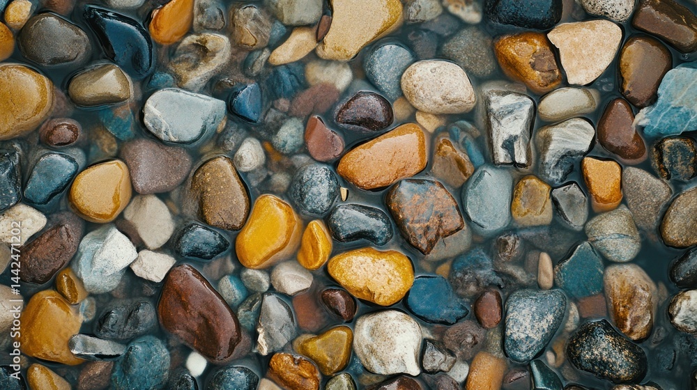 Poster various colorful pebbles in the water creating a natural display