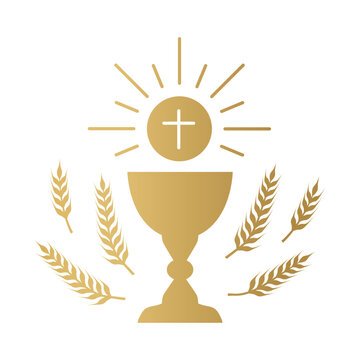 golden holy communion chalice and wheat ears; design element for first holy communion invitations and greeting cards - vector illustration