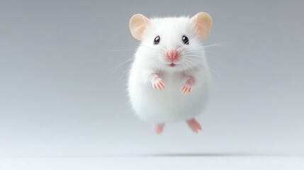 Cute white hamster in mid-air