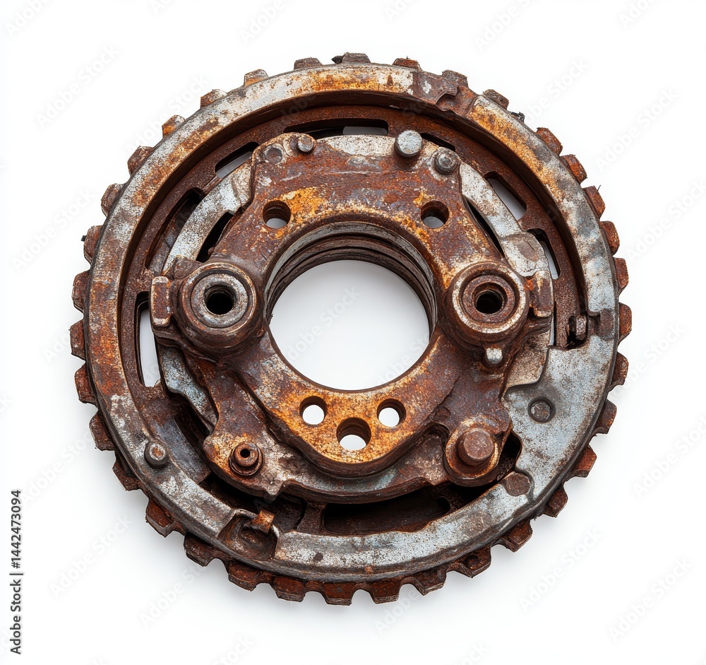 Poster a 3d metal cog gear is depicted in isolation on a white background and includes a clipping path