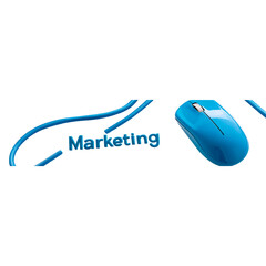 The word Marketing written in blue computer mouse cable on a transparent background, isolated on the edges