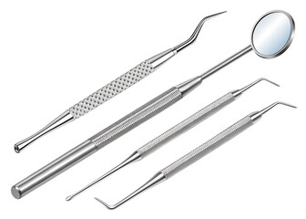Dental tools on transparent background for oral health care