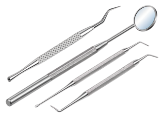 Dental tools on transparent background for oral health care