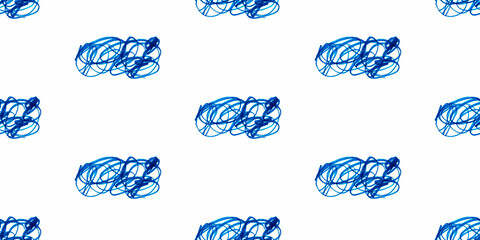Children's drawing. Simple pattern with clouds drawn with blue marker. Hand-drawn image on white background for decorating fabric, wallpaper, scarves, napkins, notebooks