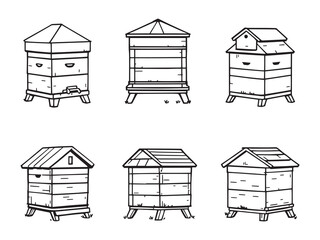 Line Art Vector of Apiary Box and Beehive Design 