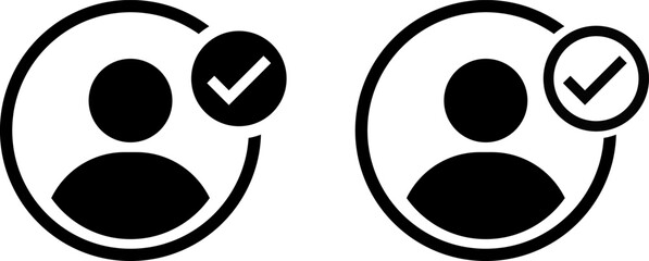 Profile with checkmark icon set. Verified account sign. Users accept icon symbols. checked user profile © Sultana Design