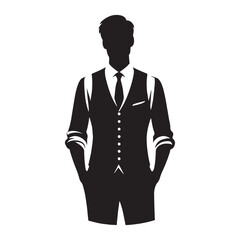 Tailored Waistcoat silhouette, adding sophistication to any suit – Waistcoat illustration – Minimalist Waistcoat vector – Men's dress silhouette

