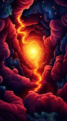 Obraz premium A vibrant cosmic scene with swirling clouds and a bright central light.