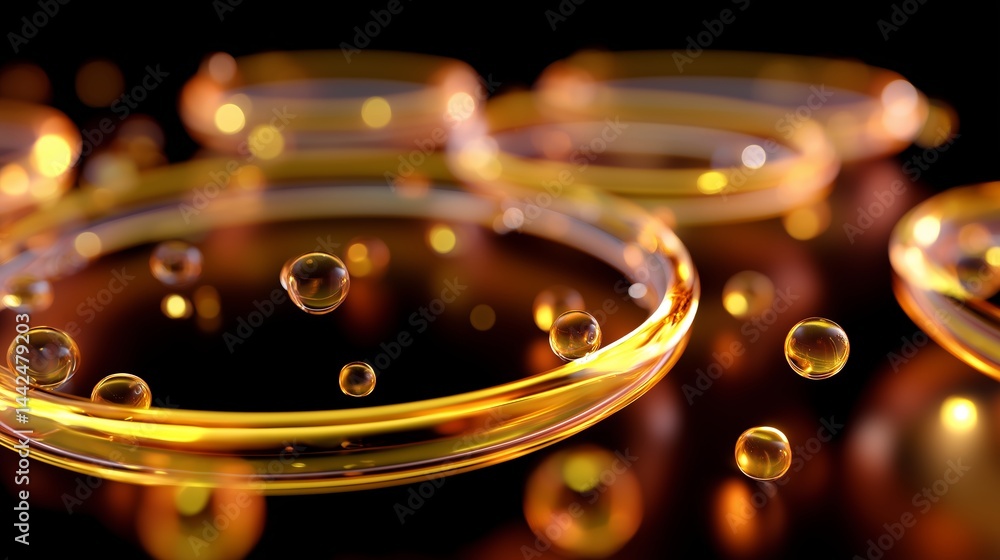 Poster bubbles and lenses create a captivating abstract composition of liquid science in a dark environment