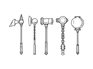 Mace Medieval Weapon Line Art Vector Design Concept