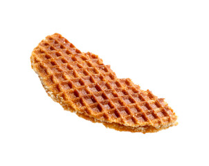 Piece of tasty waffle isolated on white