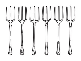 Manure fork illustration in hand drawn vintage style