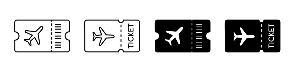 Air ticket icon set. Boarding pass, flight ticket voucher symbol. Editable stroke. Vector illustration