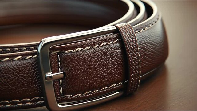 Close up of an elegant, brown, leather belt.