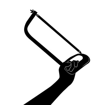 Hand holding a hacksaw for metal . Illustration on transparent background