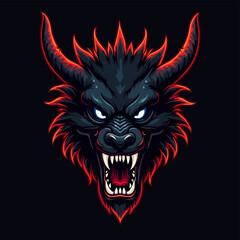 Evil Wolf Head with Glowing Red Eyes