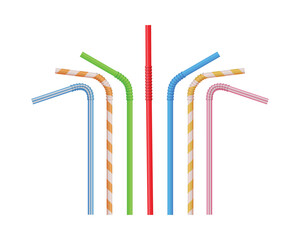 Cocktail straws. Cocktail straws of different colors and shapes in cartoon style. Colored cocktail straws. Vector illustration