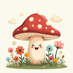Smiling Mushroom with Nature Background