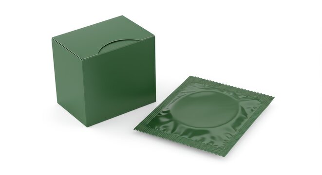 Condom and Box Green Packaging Mockup